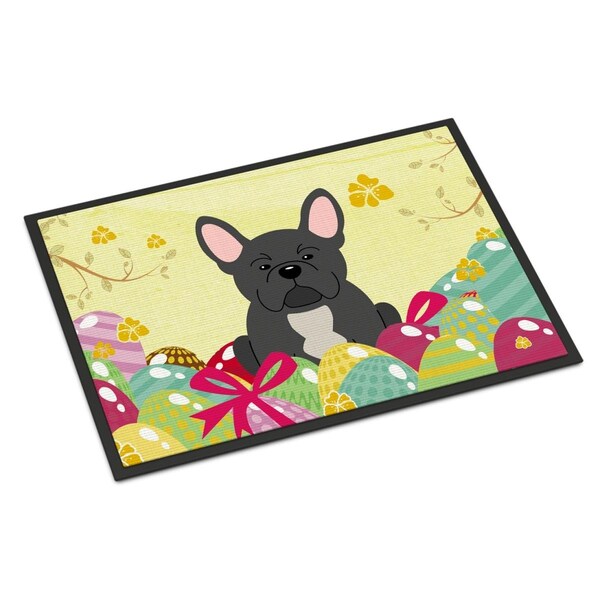 Carolines Treasures 24 x 36 in. Easter Eggs French Bulldog Black Indoor or Outdoor Mat BB6014JMAT - main
